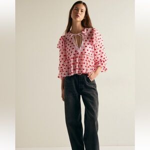 We The Free Cordelia Long Ruffle Heart Long Sleeve Blouse